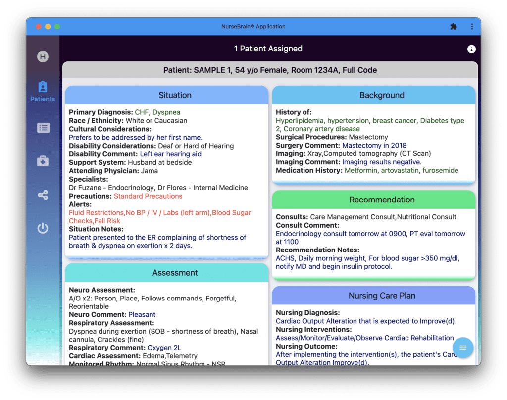 Screen displaying the neatly organized patient list